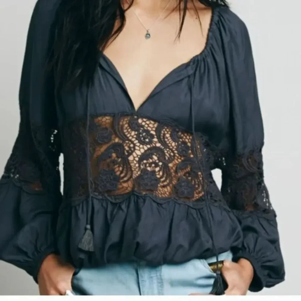 FREE PEOPLE Gotta Love It Peasant‎ Top Navy XS